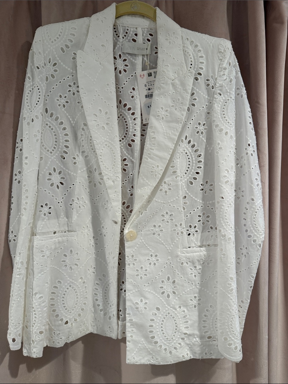 Zara White Eyelet Lace Shirt Jacket